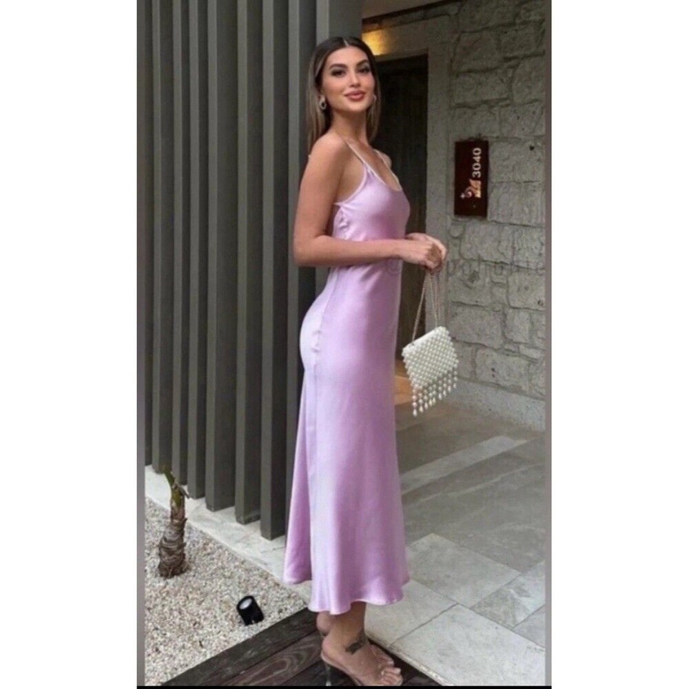 ZARA New Midi Dress MEDIUM Satin Slip Wedding‎ Party Cocktail 3309/331 Pink